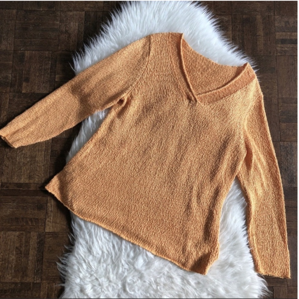 Eileen Fisher | Vintage Orange V Neck Knit Sweater | Size L